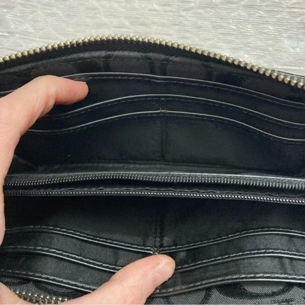 Coach signature black glittery zipper wallet